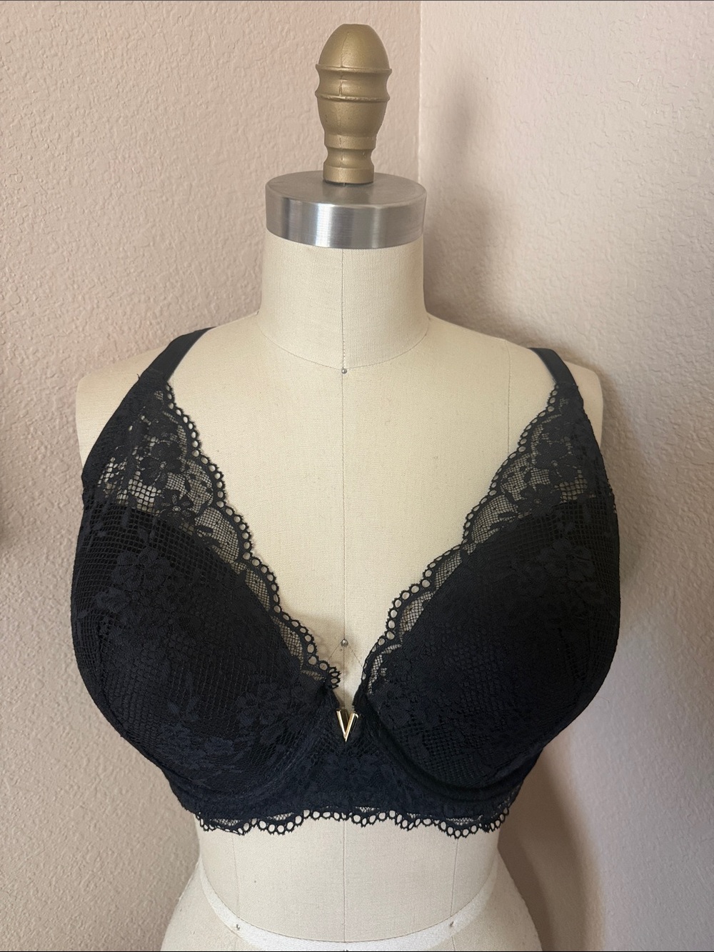 Victoria's Secret Black Lace Plunge Bra with V Accent